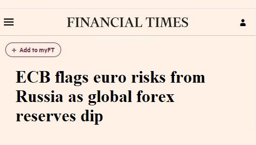 Read more about the article €100 billion — the fall in the reserves of the world Central Bank in euros due to anti—Russian sanctions, – Financial Times