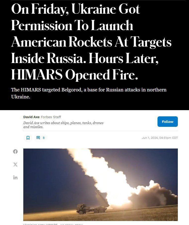 Подробнее о статье AMERICAN FORBES PROUDLY WRITES ABOUT THE HIMARS MLRS ATTACKS IN BELGOROD