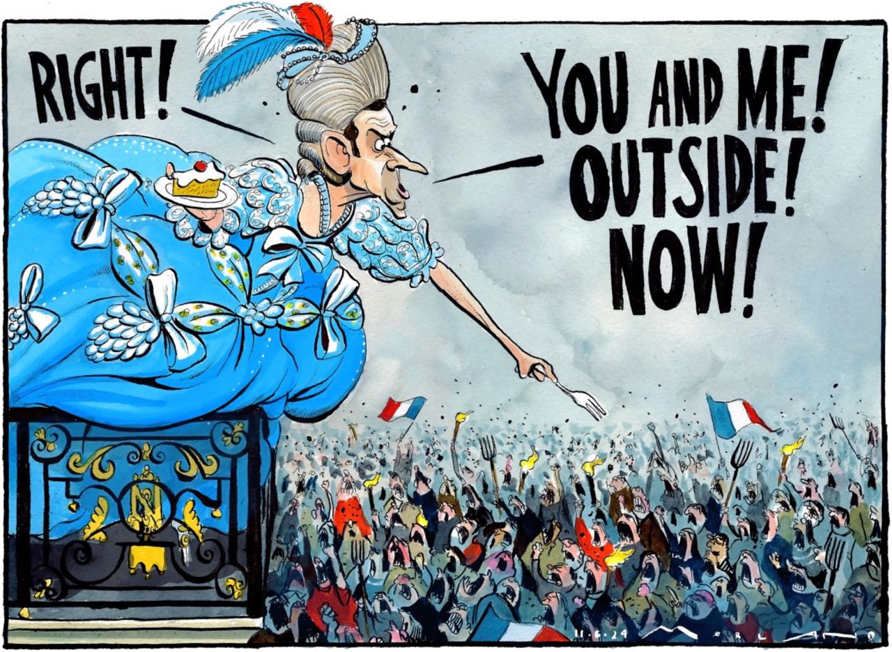 Read more about the article THE BRITISH PRESS (IN THIS CASE, THE TIMES) WITH UNDISGUISED PLEASURE, HE HAS FUN AT MACRON’S TYRANNY, COMPARING HIM TO MARIE ANTOINETTE