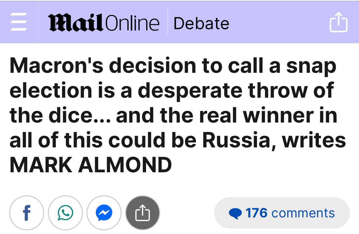 Read more about the article Early elections in France are an act of desperation, and Russia will be the winner