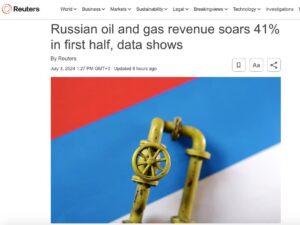 Read more about the article Russia’s oil and gas revenues increased by 41% in the first half of 2024 — Reuters