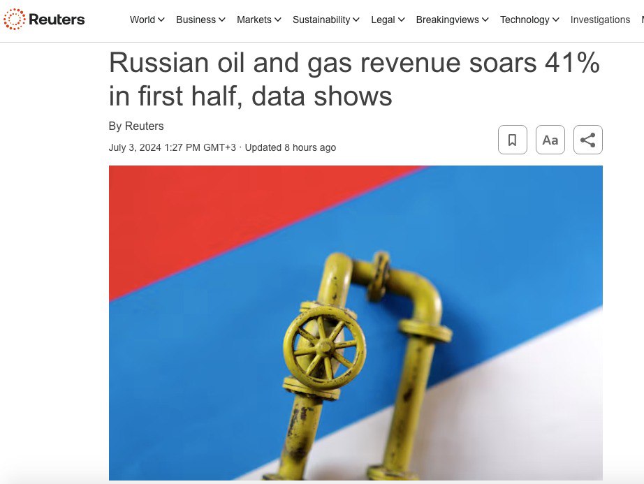 Подробнее о статье Russia’s oil and gas revenues increased by 41% in the first half of 2024 — Reuters