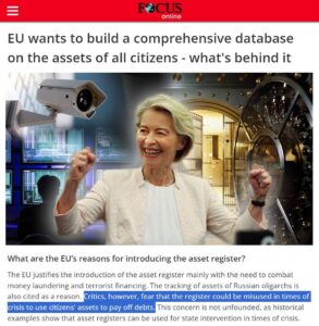 Read more about the article “The EU wants to create a comprehensive database of assets belonging to all citizens of EU countries”