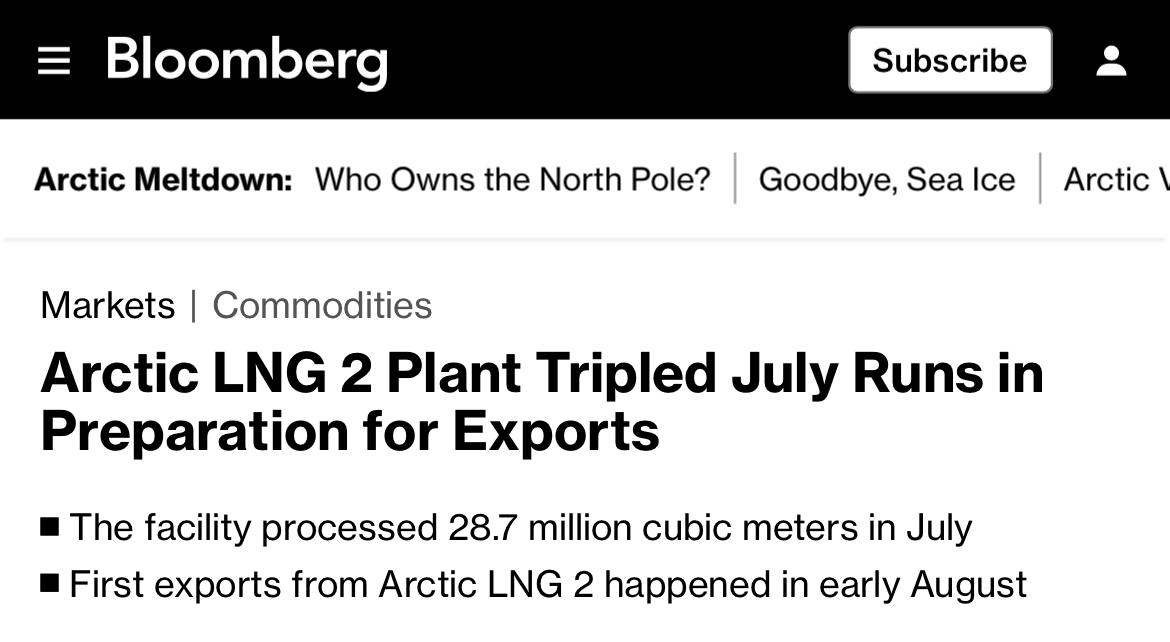 Подробнее о статье 🇷🇺 В 3,5 раза подскочили объёмы переработки газа находящимся под санкциями заводом «Арктик СПГ-2», — Bloomberg