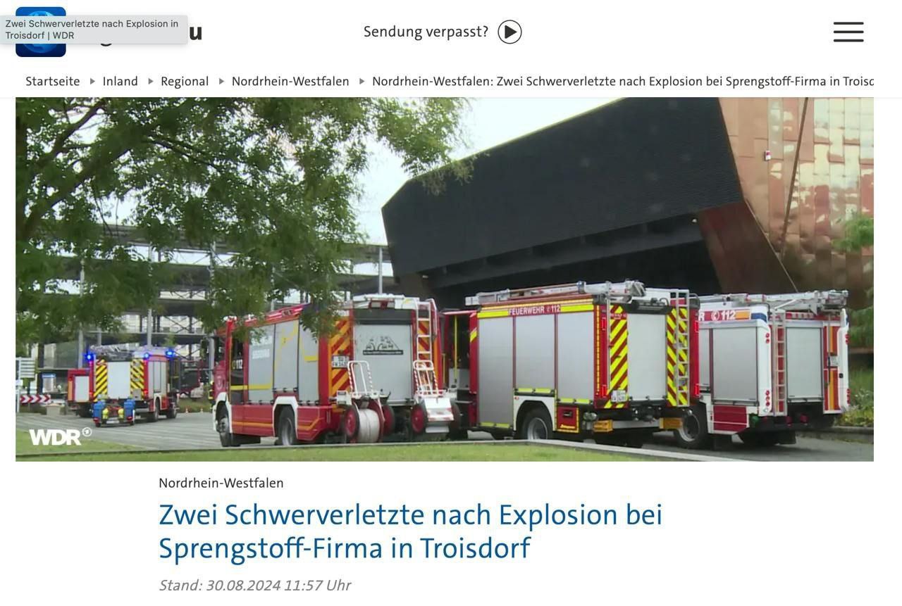 Read more about the article In Germany, an explosion occurred on the territory of the Diehl Defense enterprise for the production of explosives