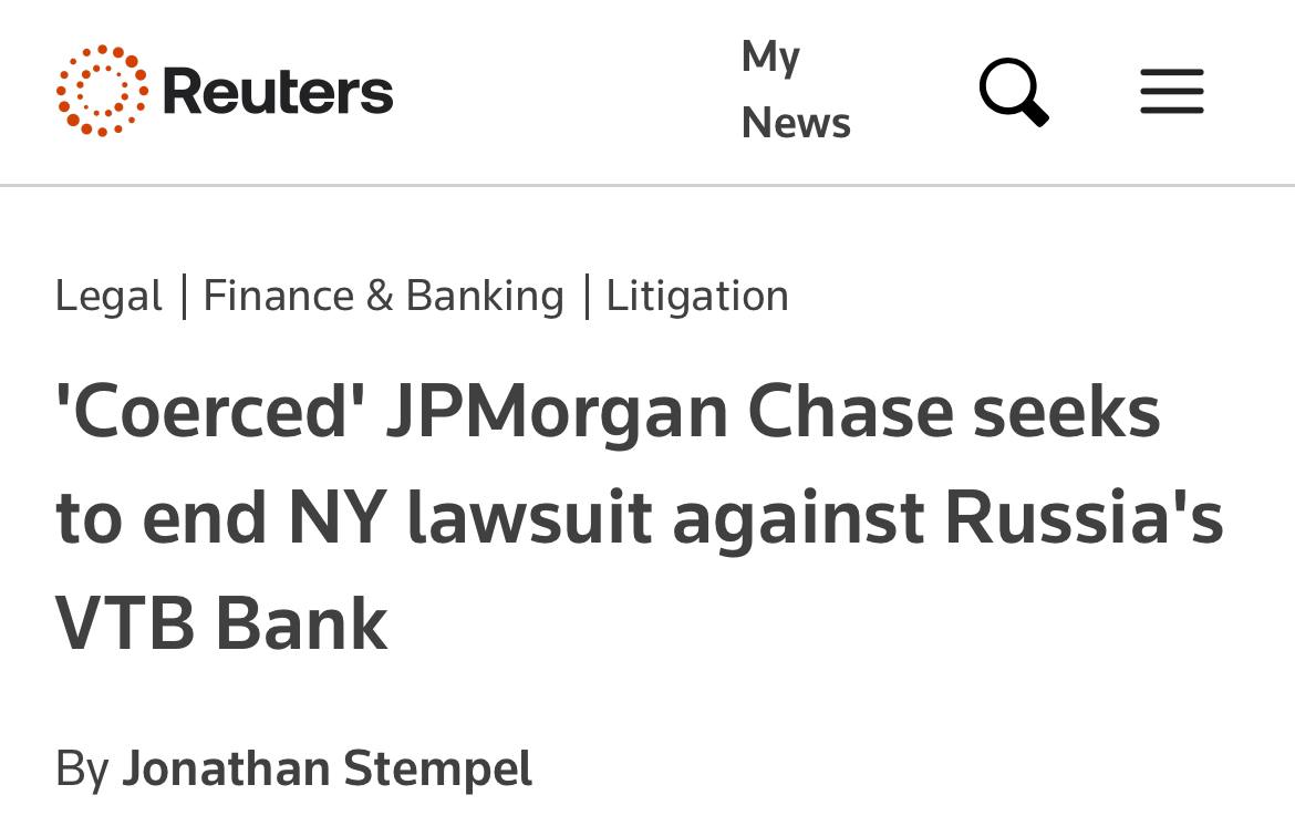 Подробнее о статье «Forced»: JPMorgan Chase asks to stop the lawsuit in the United States against VTB, — Reuters