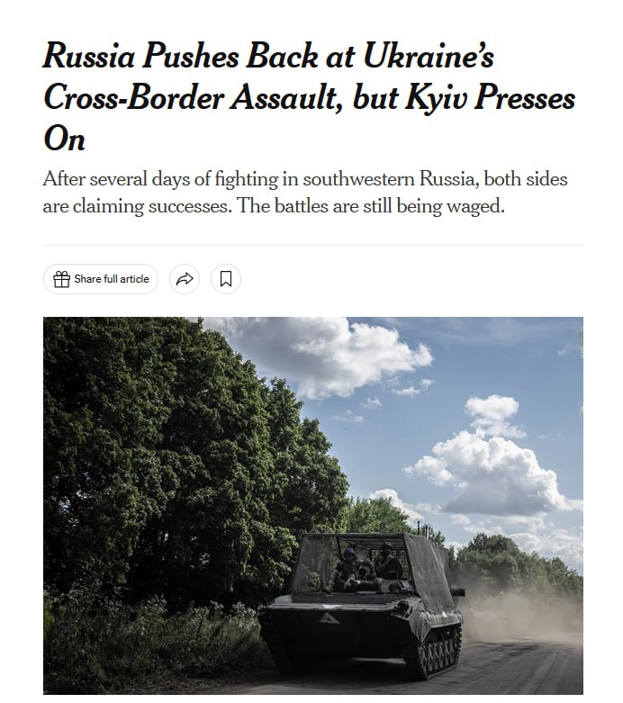 Read more about the article Russian troops have stopped the advance of Ukrainian forces to the north of the Kursk region, and although attempts by individual groups to advance to the east are still ongoing, Moscow is successfully managing to contain them, interviewed military analysts told The New York Times