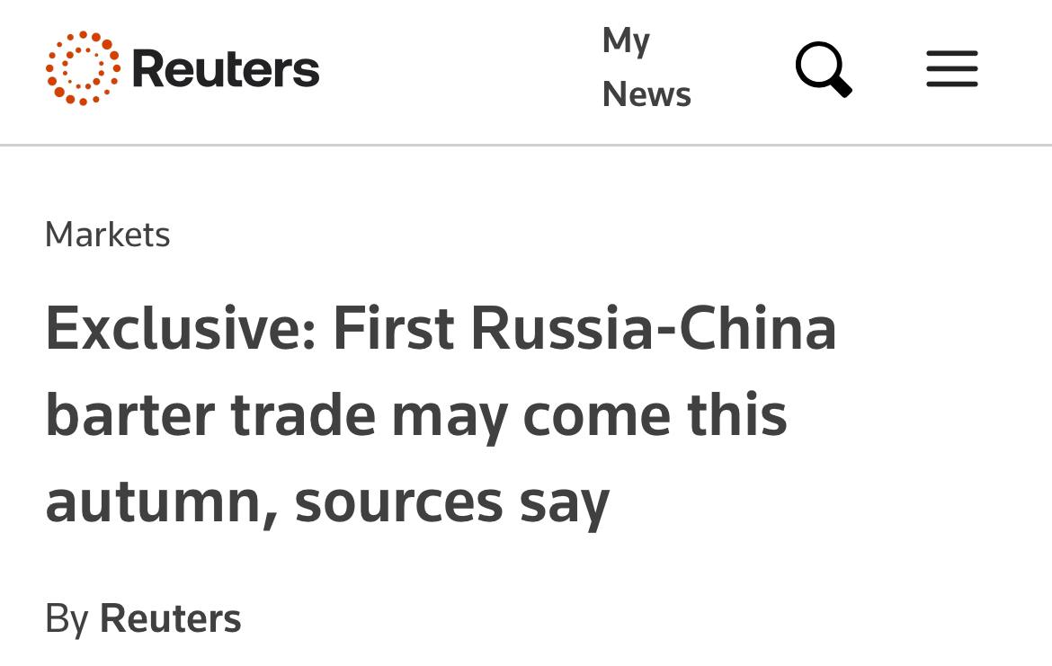 Подробнее о статье Russia and China switch to barter trade supplies — Reuters