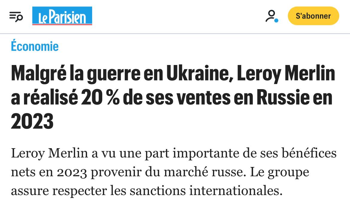 Подробнее о статье 25% — share of Leroy Merlin’s profit earned in Russia despite sanctions — Le Parisien