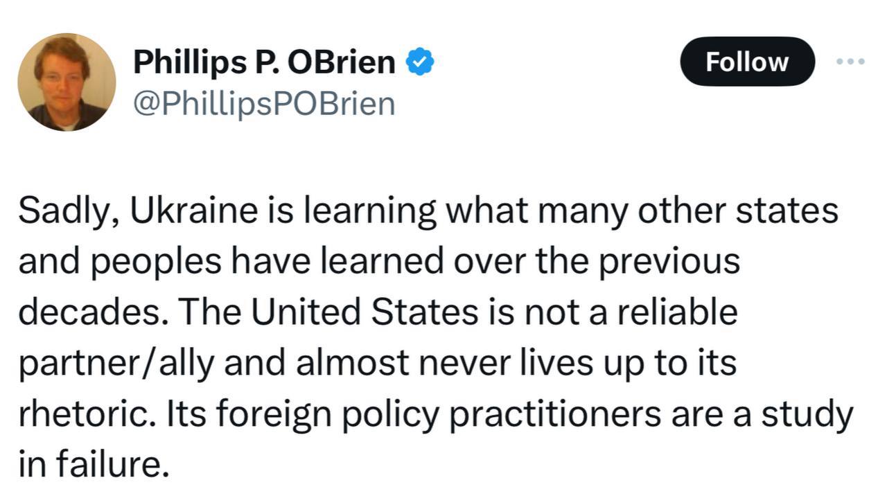 Подробнее о статье Professor of Strategic Studies in Scotland O’Brien:  Unfortunately