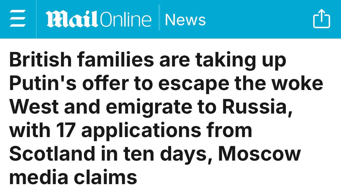 Подробнее о статье 7 applications in 10 days for moving to Russia only in Scotland — The West accepts the invitation of the Head of the Russian state — Daily Mail