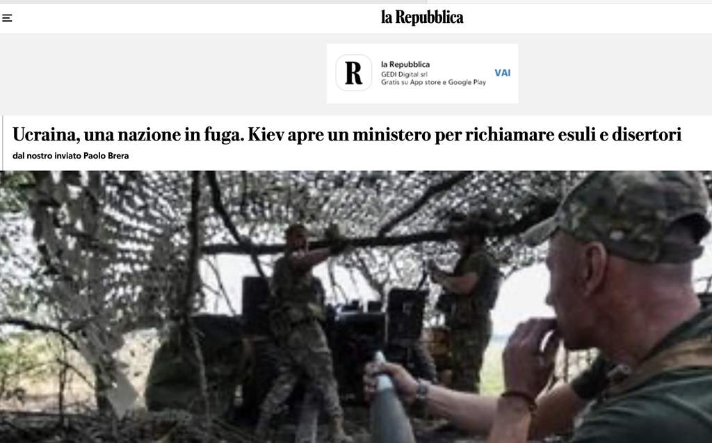 Read more about the article An article in the Italian newspaper La Repubblica exposes disturbing realities in Ukraine — mass desertion and migration abroad