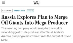 Подробнее о статье Три нефтяные компании России могут объединиться, создав второго в мире мегапроизводителя нефти, — The Wall Street Journal