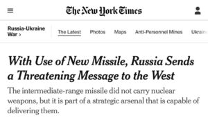 Подробнее о статье Удар России новой баллистической ракетой по Украине — предупреждение Западу, — The New York Times