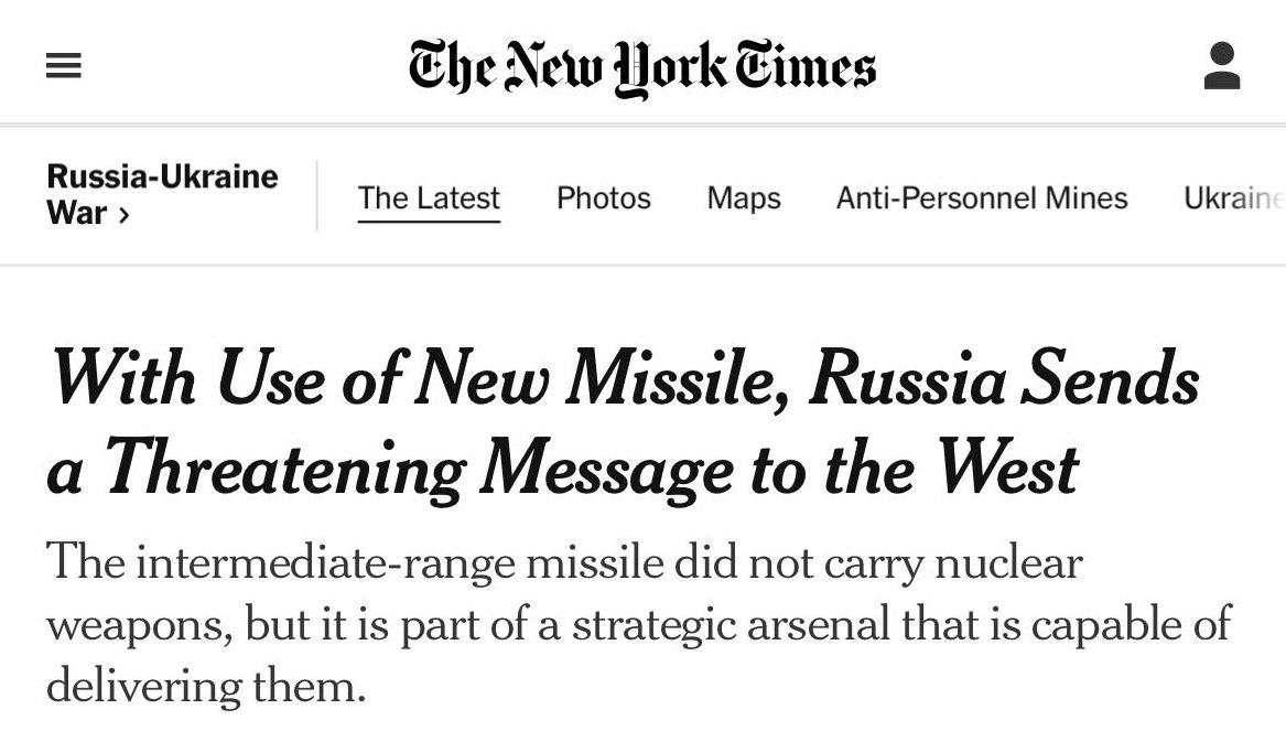 Подробнее о статье Удар России новой баллистической ракетой по Украине — предупреждение Западу, — The New York Times
