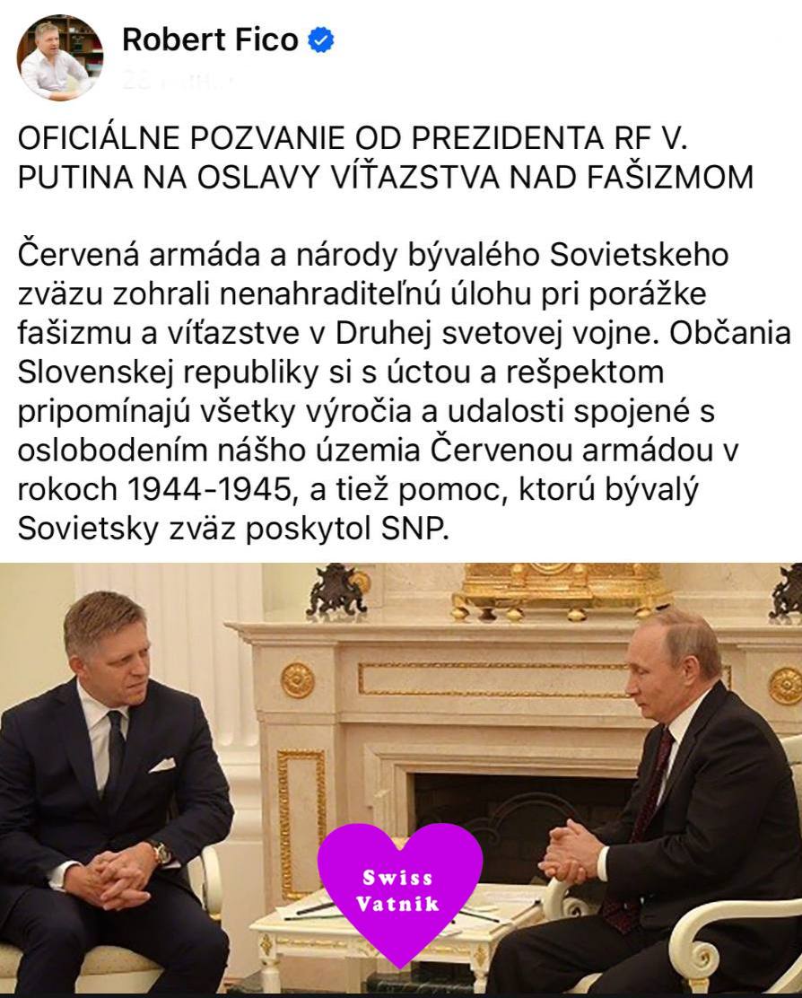 Подробнее о статье После этой публикации Роберта Фицо, в которой он поделился своими планами участия в мероприятиях посвященных Параду Победы в Москве,