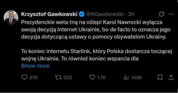 Подробнее о статье Польша лишит Украину доступа к интернету от Starlink, — министр цифровизации Польши