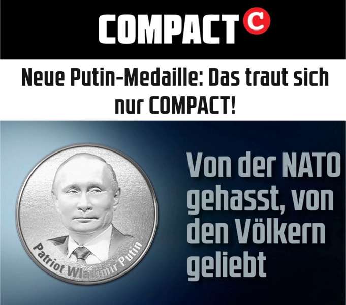 Подробнее о статье Немецкий журнал Compact объявил о выпуске монеты с изображением Владимира Путина