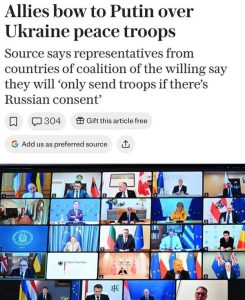 Подробнее о статье В «коалиции желающих» признают: без одобрения Путина не отправят на Украину миротворческие войска