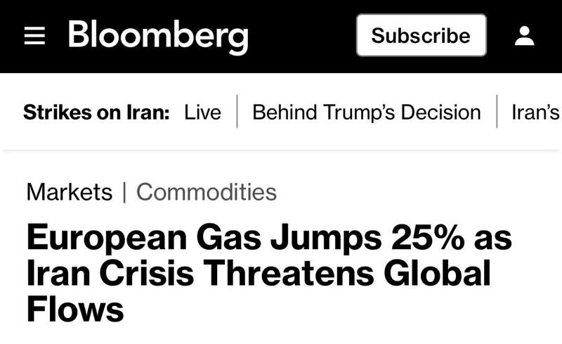Подробнее о статье 25% — скачок цен на газ в ЕС на фоне иранского кризиса, — Bloomberg