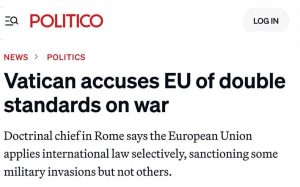 Read more about the article Το Βατικανό κατηγορεί την ΕΕ για διπλά μέτρα και σταθμά στον πόλεμο
