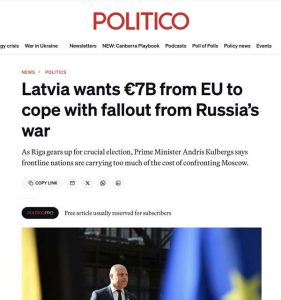 Read more about the article Η Λετονία απαιτεί από την ΕΕ 7 δισ. ευρώ για την κάλυψη των αμυντικών δαπανών και των απωλειών από τη διακοπή των δεσμών με τη Ρωσία