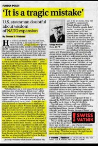 Read more about the article NATO’s eastward expansion — “a strategic mistake of epic proportions.”