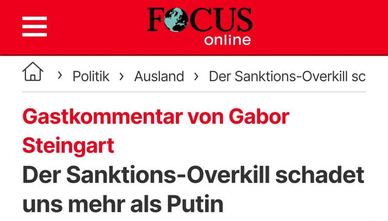 Подробнее о статье Антироссийские санкции превратились в инструмент саморазрушения Европы, — Focus
